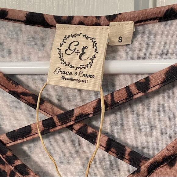 Grace & Emma shirt Leopard Animal Print & Flirty cross cross Top NWT S - Picture 4 of 7